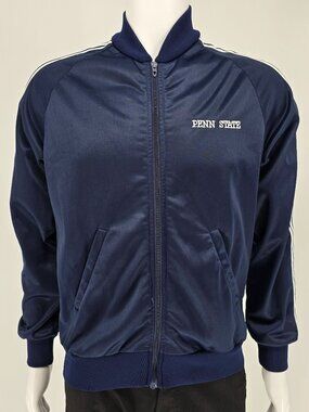 Vintage 1980s Broderick Penn State Talon Zipper Navy Track Jacket (Medium)